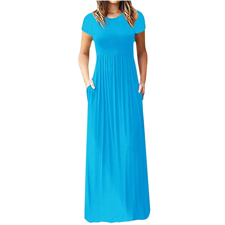 Summer solid color casual loose pockets mini dress sale
