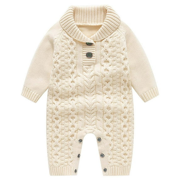 Efsteb Newborn Toddler Baby Girls Boys Knitted Wool Sweater Romper Casual Long Sleeve Solid Color Jumpsuit Romper (Beige,1-2Years)