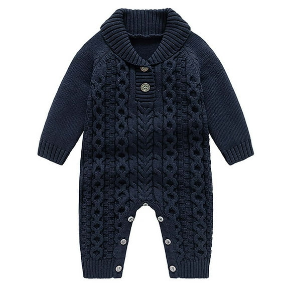 Efsteb Newborn Toddler Baby Girls Boys Knitted Wool Sweater Romper Casual Long Sleeve Solid Color Jumpsuit Romper (Navy,1-2Years)