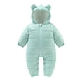 thumbnail image 1 of Efsteb Newborn Toddler Baby Girls Boys Thickening Romper Winter Warm Long Sleeve Jumpsuit Solid Color Hooded Romper (Mint Green,18-24 Months), 1 of 3