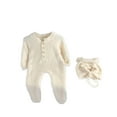 thumbnail image 1 of Efsteb Newborn Toddler Baby Romper Casual Long Sleeve Solid Color Round Neck Jumpsuit Romper (White,9-12 Months), 1 of 3