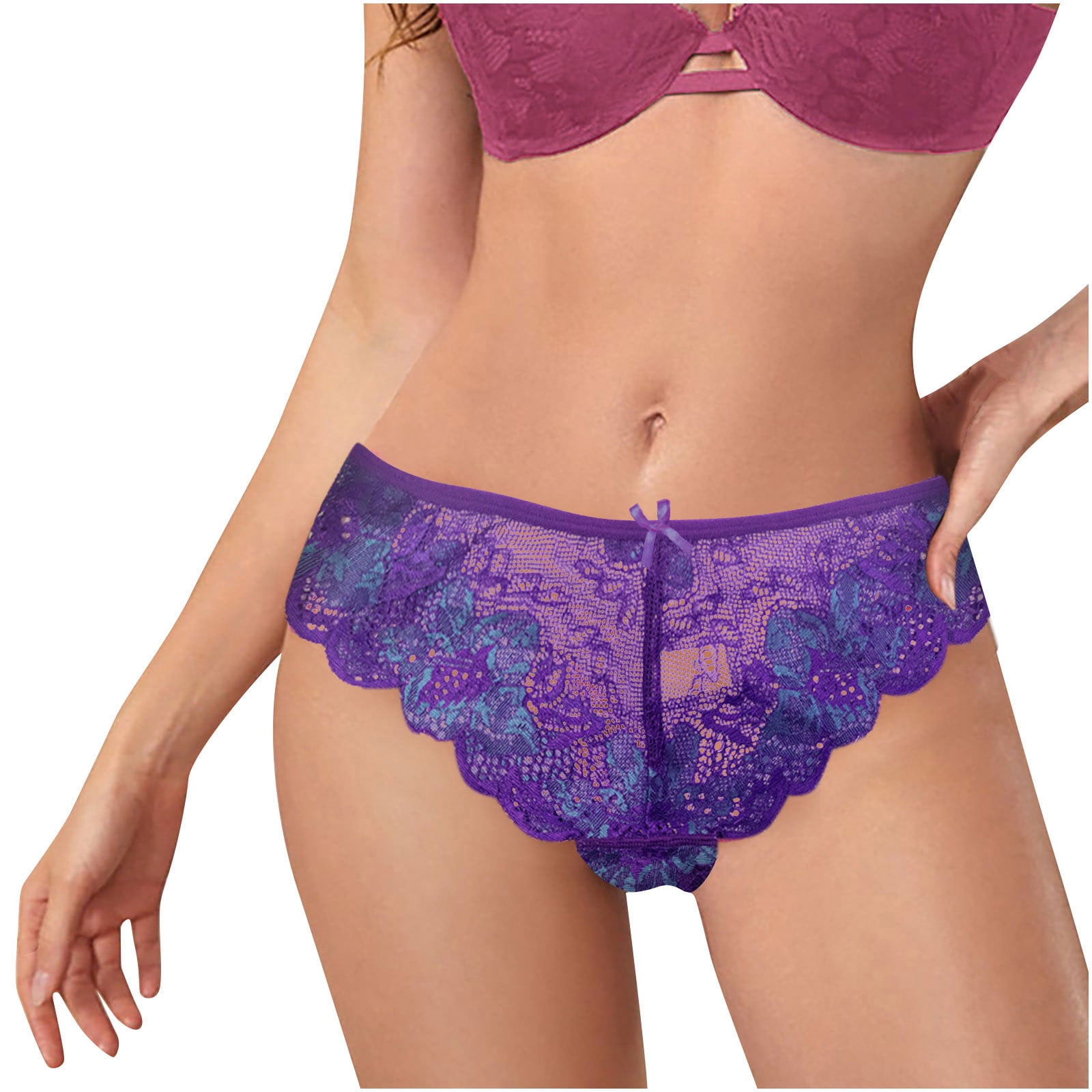 Efsteb Panties for Women Breathable Underwear Low Waist Briefs Lingerie  Transparent Ropa Interior Mujer Sexy Comfy Panties G Thong Ladies Lace  Hollow Out Underwear Purple 