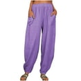 thumbnail image 1 of Efsteb Pants for Women Going Out Pants Solid Color Elastic Waist Baggy Pants with Pockets Trendy Baggy Pants Casual Comfortable Pants Purple XXL, 1 of 7