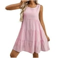 thumbnail image 1 of Efsteb Pink Dress for Women Loose Sleeveless Flowy Plaid Dress Elegant Dress Spring Crew Neck Solid Color Fashion ,Size:L, 1 of 5
