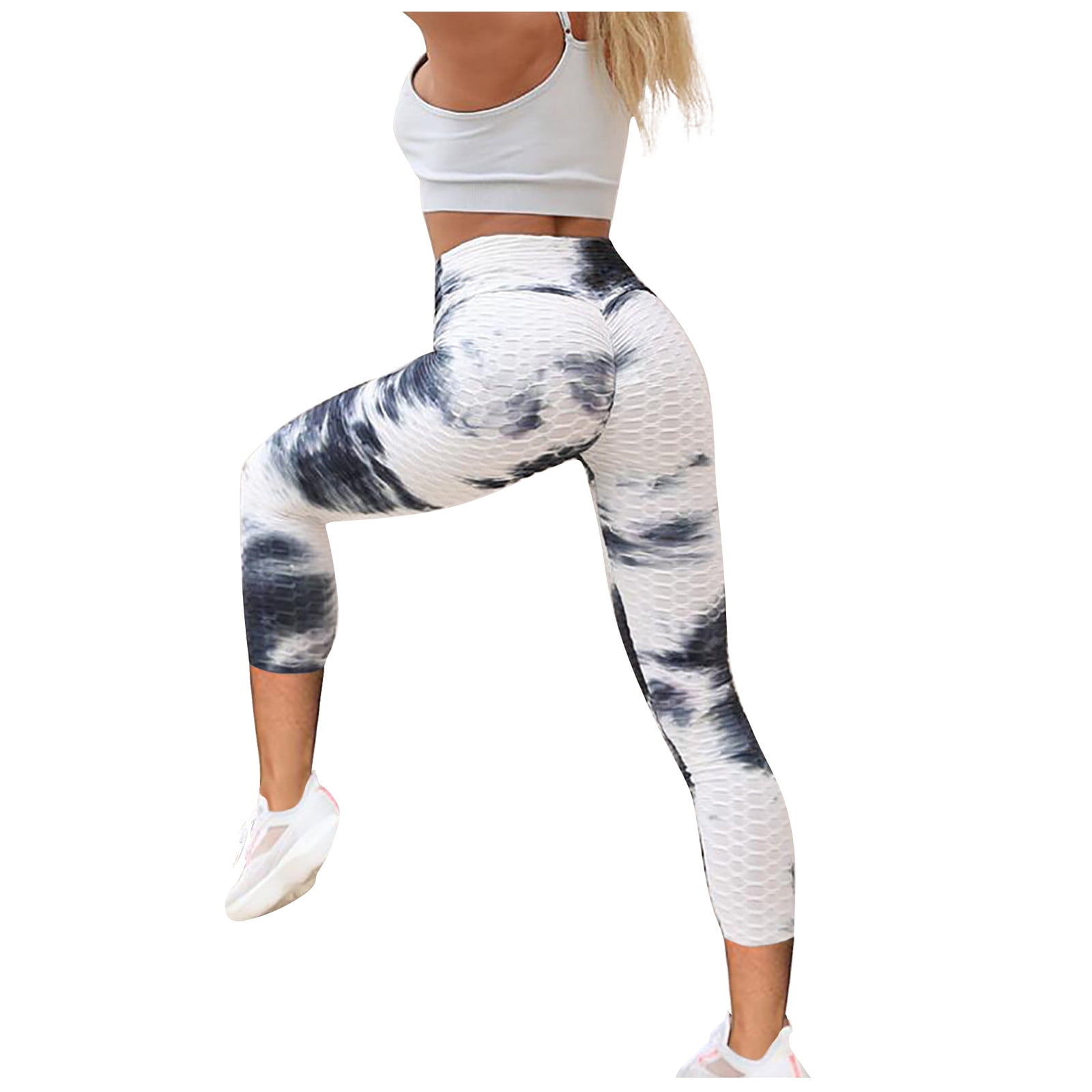 OUYISHANG Women's Shiny 7/8 Yoga Pants with Pockets High Waisted Workout  Running Capri Leggings S 