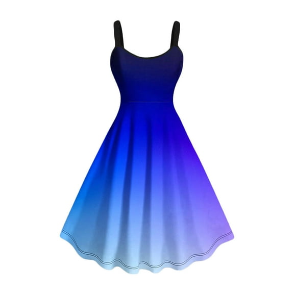 Efsteb Retro Dresses for Women Spaghetti Strap Cocktail Swing Dresses Gradient Color High Waisted Knee Length Midi Dress (Blue,M)