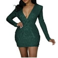 thumbnail image 1 of Efsteb Sequin Bodycon Dresses for Women Ruched Long Sleeve V Neck Hip Dress Formal Cocktail Dresses (Green,XXL), 1 of 5