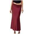 thumbnail image 1 of Efsteb Skirts for Women Lace Waist Stitching Satin Skirt Fashion Fall Solid Color Comfy Casual Skirts (Wine,M), 1 of 3
