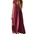 thumbnail image 1 of Efsteb Sleeveless Dresses for Women Long Button Tank Dress Loose Fit Casual Resort Dress Solid Color Spring V-Neck ,Size:XXXL, 1 of 6