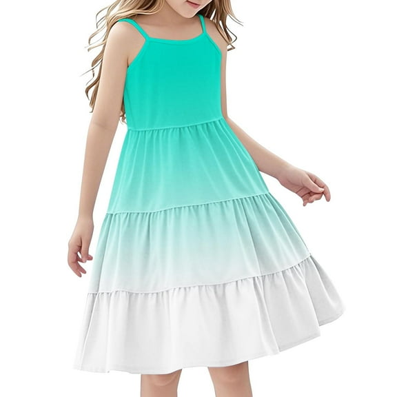 Efsteb Spaghetti Strap Dresses for Girls Summer Casual Sleeveless Boho Flowy Ruffle Tiered Sundress (Mint Green,4 Years)