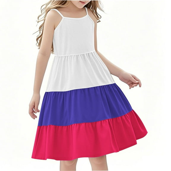 Efsteb Spaghetti Strap Dresses for Girls Summer Fashion Casual Sleeveless Dress Ruffle Tiered Beach Dresses (Purple,4 Years)