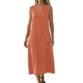thumbnail image 1 of Efsteb Spring Dresses for Women Vacation Sleeveless V-Neck Casual Solid Color Loose Fashion Button Long Tank Dress Beach Beach Dresses (Orange,L), 1 of 7
