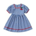 thumbnail image 1 of Efsteb Summer Dress for Girls Cute Puff Sleeve Dress Cotton Casual Plaid A-Line Dresses (Blue,2 Years), 1 of 3