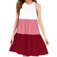 thumbnail image 1 of Efsteb Summer Dress for Girls Fashion Color Block Sleeveless Dress Casual Round Neck Beach Sundress (Wine,4-5 Years), 1 of 3