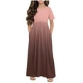 thumbnail image 1 of Efsteb Summer Dress for Girls Round Neck Gradient Short Sleeve Maxi Dress Casual Holiday Dress with Pockets (Brown,9 Years), 1 of 5