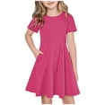 thumbnail image 1 of Efsteb Summer Dress for Girls Short Sleeve Dress Solid Color Casual Holiday Party Dresses (Hot Pink,13 Years), 1 of 7