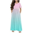 thumbnail image 1 of Efsteb Summer Dress for Girls Short Sleeve Round Neck Pleated Dress Casual Loose Long Dresses with Pockets (Mint Green,9 Years), 1 of 5
