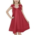 thumbnail image 1 of Efsteb Summer Dress for Girls Solid Color A-line Flared Belted Casual Party Dress Sleeveless Fashion Dresses (Red,5 Years), 1 of 3
