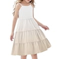 thumbnail image 1 of Efsteb Summer Dress for Girls Spaghetti Strap A-Line Dress Casual Sleeveless Boho Flowy Ruffle Tiered Sundress (Beige,4 Years), 1 of 7