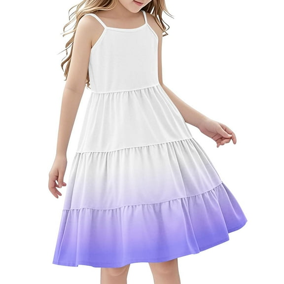 Efsteb Summer Dress for Girls Spaghetti Strap Dresses for Girls Casual Sleeveless Ruffle Tiered Sundress (Purple,4 Years)
