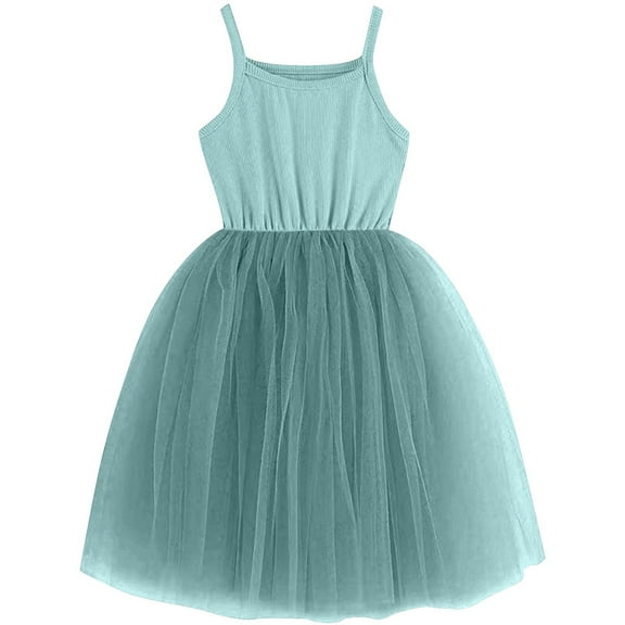 Efsteb Summer Dress for Girls Tutu Dress Fashion Sleeveless Party Sundress Summer Spaghetti Straps Dresses (Green,2 Years)