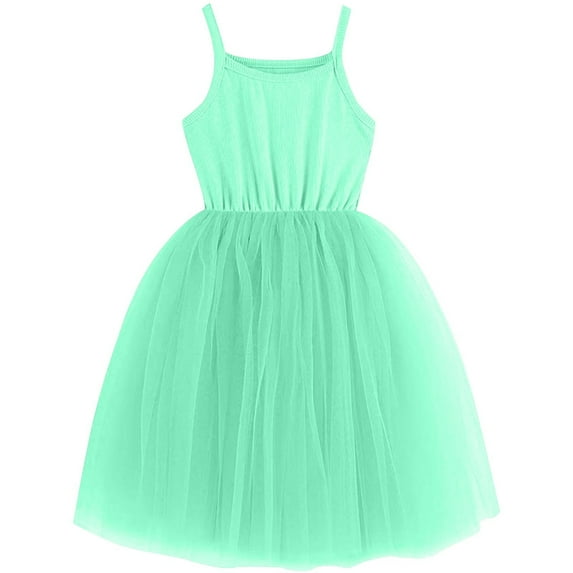 Efsteb Summer Dress for Girls Tutu Dress Fashion Sleeveless Party Sundress Summer Spaghetti Straps Dresses (Mint Green,7 Years)