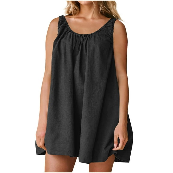 Efsteb Summer Dresses 2025 Trendy Womens Sleeveless Mini Dress Casual Loose Beach Vacation Sundress Tank Dress (Black,S)