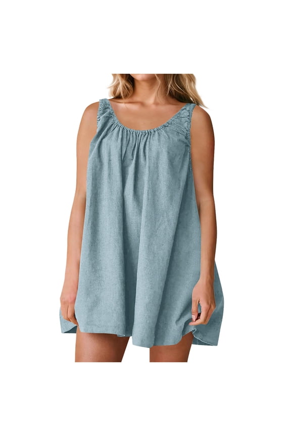 Summer Dresses 2025 Trendy Womens Sleeveless Mini Dress Casual Loose Beach Vacation Sundress Tank Dress (Light Blue,XL)