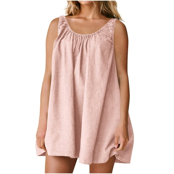 Efsteb Summer Dresses 2025 Trendy Womens Sleeveless Mini Dress Casual Loose Beach Vacation Sundress Tank Dress (Pink,S)