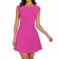 thumbnail image 1 of Efsteb Summer Dresses 2025 Womens Casual Crew Neck Slim Short Sleeve Dress Solid Color Comfy Slim Beach Dresses (Hot Pink,XL), 1 of 8