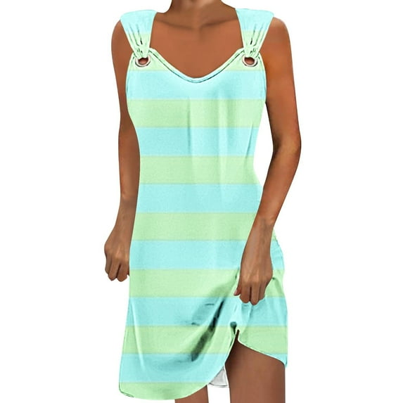 Efsteb Summer Dresses for Women 2025 V-Neck Tank Dress Loose Comfy Fashion Sleeveless Sundresses Classic Striped Print Casual Sundresses for Women (Blue,M)