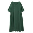 thumbnail image 1 of Efsteb Summer Dresses for Women V-Neck Cotton Linen Loose Dress with Pocket Short Sleeve Classic Solid Color Fashion Sundresses Loose Casual Comfy Spring Dress (Green,XXL), 1 of 5