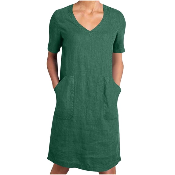 Efsteb Summer Dresses for Women Casual Loose V Neck Baggy Midi Dress Lightweight Beach Sundress Dresses with Pockets (Green,XXL)