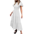 thumbnail image 1 of Efsteb Summer Dresses for Women Crew Neck Long Dress Short Sleeve Sundresses Classic Solid Color Casual Loose Comfy Fashion Spring Dresses (White,XL), 1 of 9