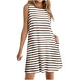 thumbnail image 1 of Efsteb Summer Dresses for Women Crew Neck Tank Dress with Pocket Summer Fashion Casual Sundresses Striped Print Sleeveless Comfy Dresses (Brown,M), 1 of 5
