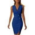 thumbnail image 1 of Efsteb Summer Office Dresses For Women Sleeveless V-Neck Wrap Blazer Mini Dress Elegant Button Wedding Guest Dresses Form-Fitting Workwear Party Dress (Navy,XXXL), 1 of 9