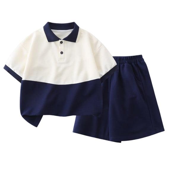 Efsteb Summer Outfits for Boys 2 Piece Button Lapel T Shirt and Shorts Beach Casual Clothes for Kid's (Blue,5-6 Years)