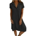 thumbnail image 1 of Efsteb Summer Shirt Dresses for Women Casual Solid Color Short Sleeve Collared V Neck Button Up Loose Fit T Shirts Dress (Black,XL), 1 of 7