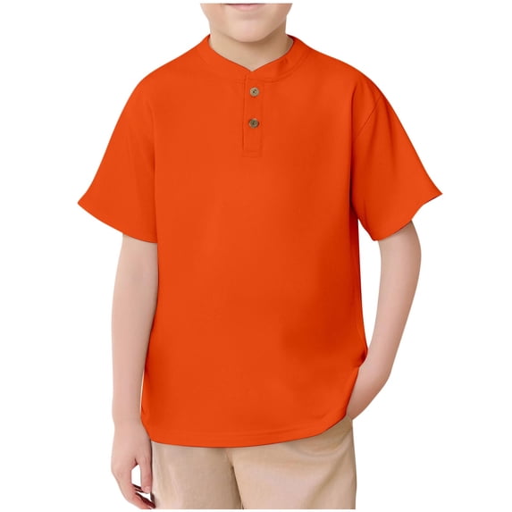 Efsteb Summer Shirts for Boys Fashion Casual Round Neck Shirt Loose Comfy Button Short Sleeve Shirts Tops (Orange,7 Years)