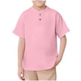 thumbnail image 1 of Efsteb Summer Shirts for Boys Fashion Casual Round Neck Shirt Loose Comfy Button Short Sleeve Shirts Tops (Pink,7 Years), 1 of 8