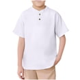 thumbnail image 1 of Efsteb Summer Shirts for Boys Fashion Casual Round Neck Shirt Loose Comfy Button Short Sleeve Shirts Tops (White,5 Years), 1 of 8