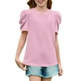 thumbnail image 1 of Efsteb Summer Shirts for Girls Fashion Puff Short Sleeve Tops Round Neck Casual Solid Color Tunic Tshirt (Pink,9 Years), 1 of 9