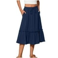 thumbnail image 1 of Efsteb Summer Skirts for Women Elastic Waist Drawstring Pleated Skirt Fashion Comfy Casual Solid Color Skirts (Navy,M), 1 of 6