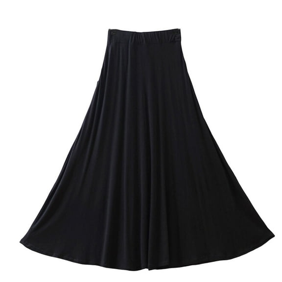 Efsteb Summer Skirts for Women High Waist Long Skirt Solid Color Comfy Casual Fashion Spring Fall Skirts (Black,Free Size)