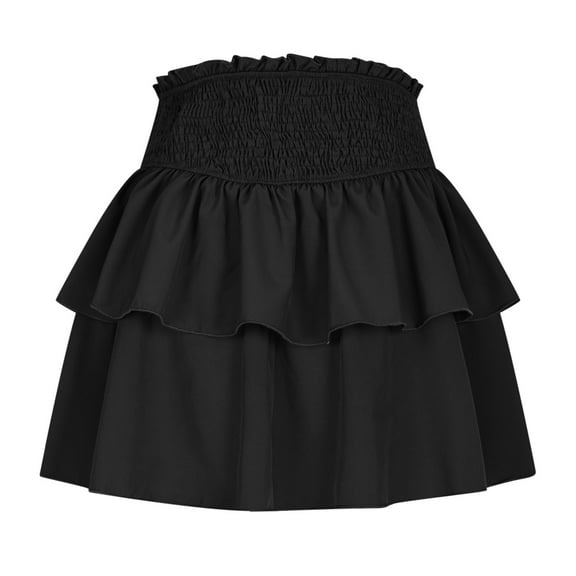 Efsteb Summer Skirts for Women High Waist Pleated Half Length Skirt Solid Color Casual Fashion Comfy Skirts (Black,XL)