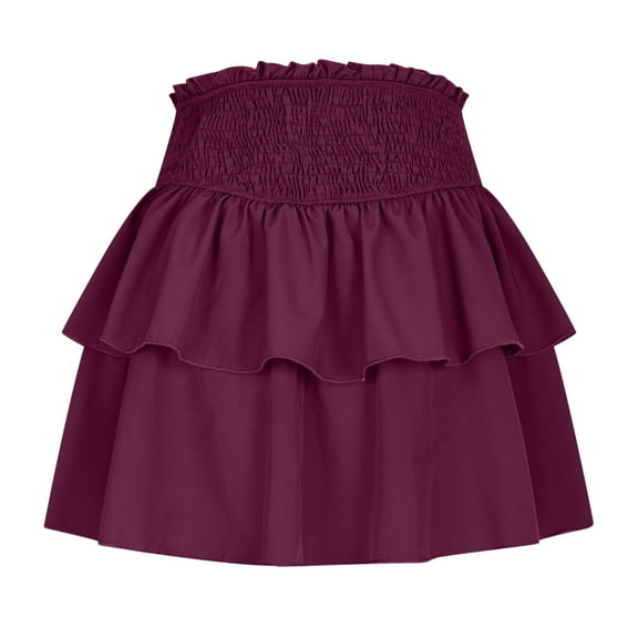 Efsteb Summer Skirts for Women High Waist Pleated Half Length Skirt Solid Color Casual Fashion Comfy Skirts (Purple,XL)