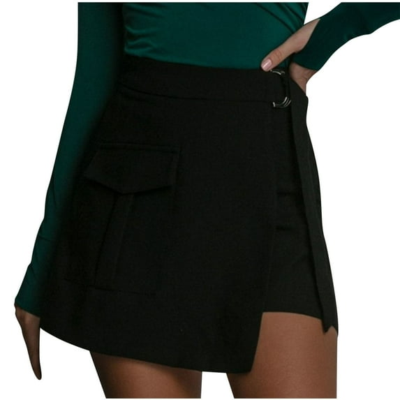 Efsteb Summer Skirts for Women High Waisted Short Skirt Comfy Casual Fashion Solid Color Skirts (Black,XL)