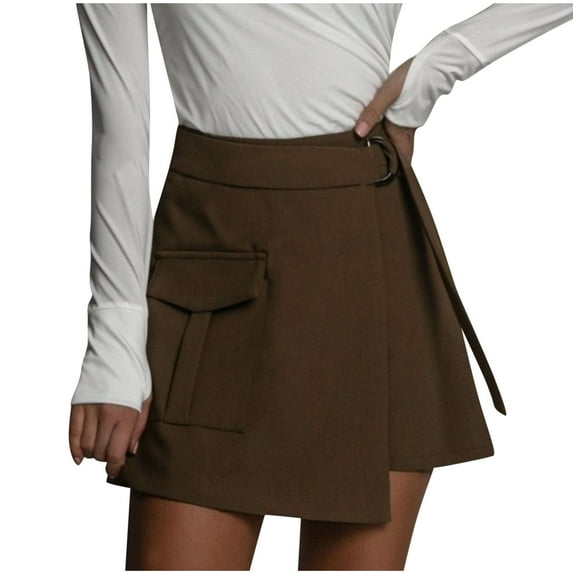 Efsteb Summer Skirts for Women High Waisted Short Skirt Comfy Casual Fashion Solid Color Skirts (Khaki,XL)