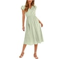 thumbnail image 1 of Efsteb Sundresses for Women Beach Loose Fit Ruffles Sleeve Button Waist Elegant Dress Resort Dress Sleeveless Solid Color Spring V-Neck Casual ,Size:L, 1 of 8