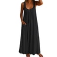 thumbnail image 1 of Efsteb Sundresses for Women Beach Spring Crew Neck Loose Fit Casual Sleeveless Solid Color Ruched Plus Size Long Tank Dress Resort Dress ,Size:S, 1 of 5